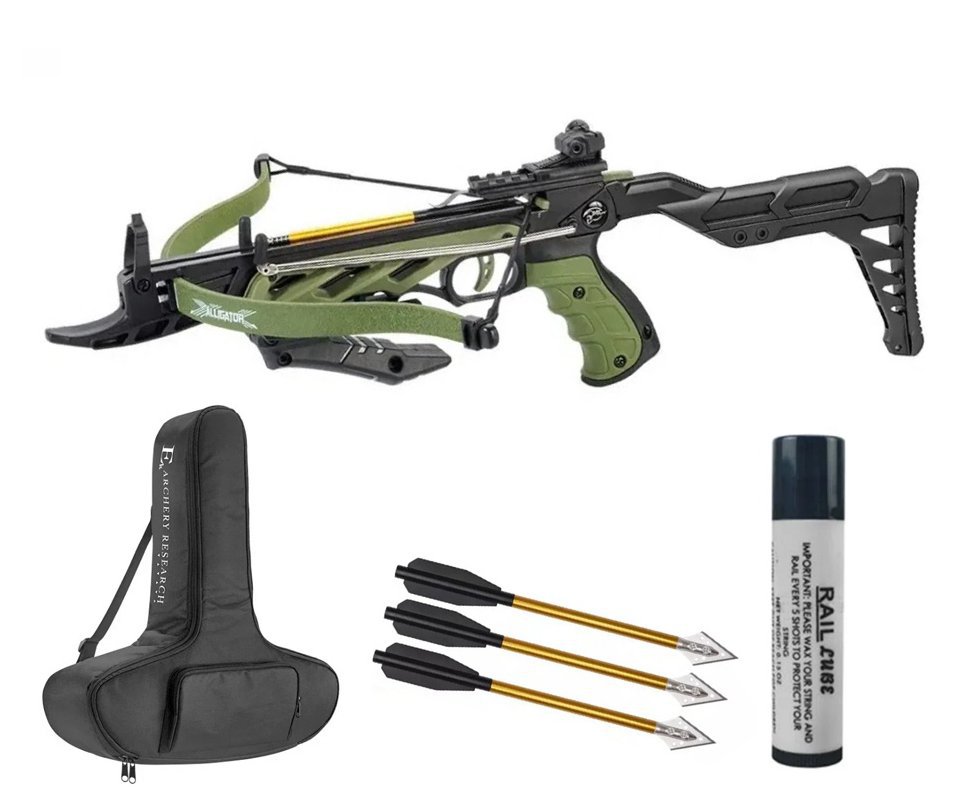 Besta balestra Recurvo Pistola Alligator TCS2- G 80 Lbs - Man Kung + Seta de Caça + Bolsa/Case + Cera