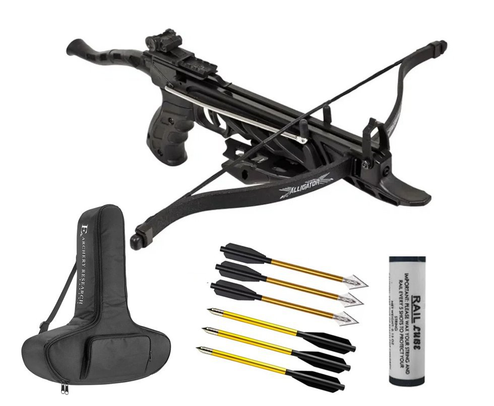 Besta/Balestra MK-TCS1-BK Alligator 80 Libras Black - Mankung + Seta de Caça + Bolsa/Case + Cera