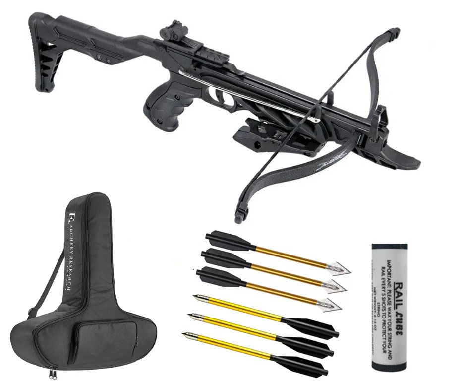 Besta/Balestra Recurva MK-TCS2-BK Alligator 80 Libras Black - Mankung + Seta de Caça + Bolsa/Case + Cera