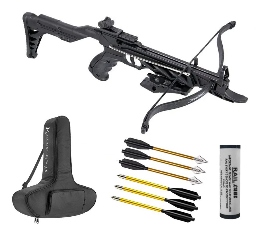 Besta/Balestra Recurva MK-TCS2-BK Alligator 80 Libras Black - Mankung + Seta de Caça + Bolsa/Case + Cera