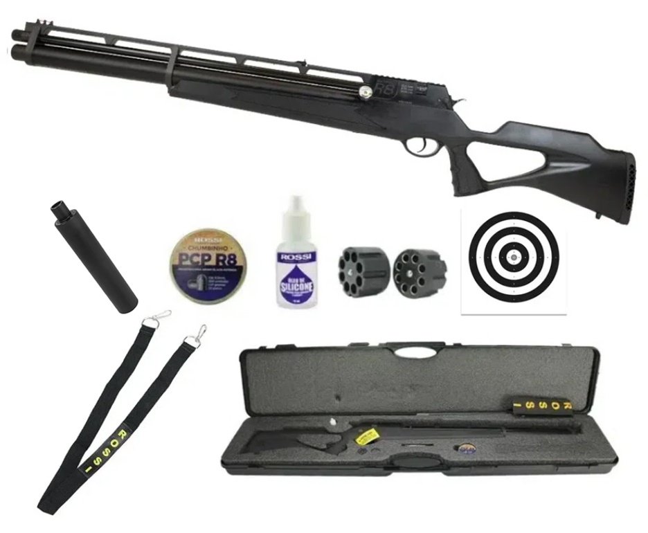 Carabina de Pressão PCP Rossi R8 VR G4 Black 5,5mm + Case DELUXE
