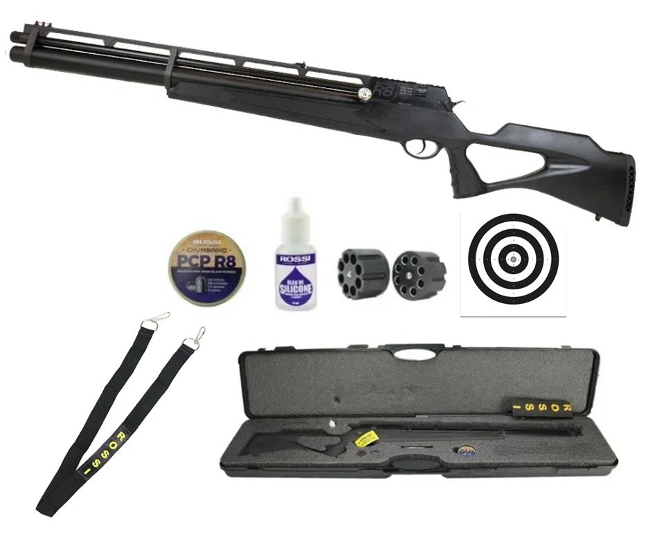 Carabina de Pressão PCP Rossi R8 VR G4 Black 5,5mm + Case DELUXE