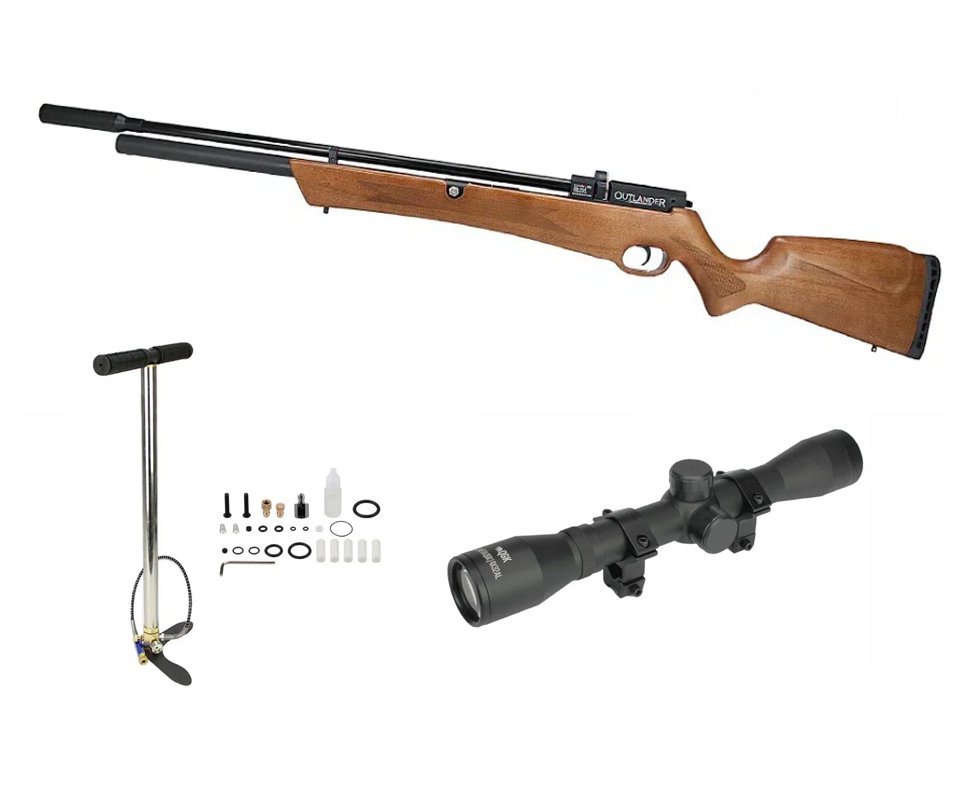 Carabina de Pressão PCP Rossi Outlander VR Válvula Reguladora Madeira 5.5 + Luneta 4x32 + Bomba