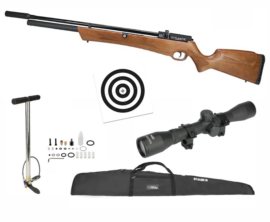 Carabina de Pressão PCP Rossi Outlander Madeira 5,5 + Capa + Bomba + Luneta 4x32 + Alvos
