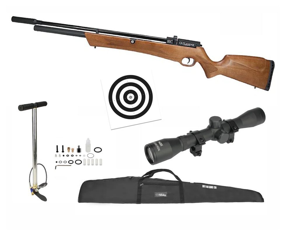 Carabina de Pressão PCP Rossi Outlander Madeira 5,5 + Capa + Bomba + Luneta 4x32 + Alvos