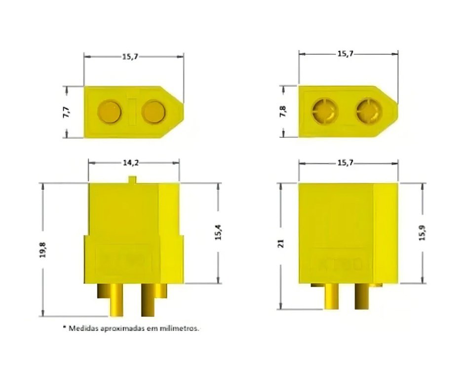 Conector Xt60 (Par) Para Baterias Airsoft Drone 60a Macho E Femea - Leão Modelismo