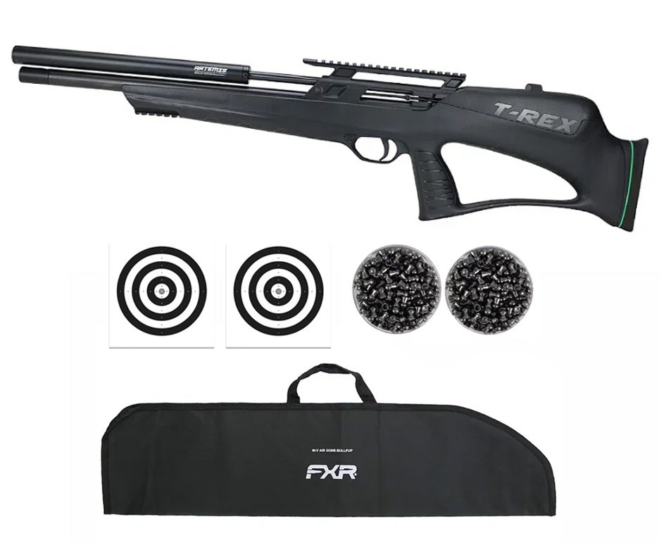 Carabina de Pressão PCP Artemis T-REX Bullpup 5,5mm com Válvula Reguladora - Fixxar + Capa FXR + Chumbos + Alvos
