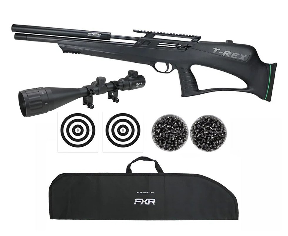 Carabina de Pressão PCP Artemis T-REX Bullpup 5,5mm com Válvula Reguladora - Fixxar + Capa FXR + Chumbos + Alvos + Luneta 4-16x50