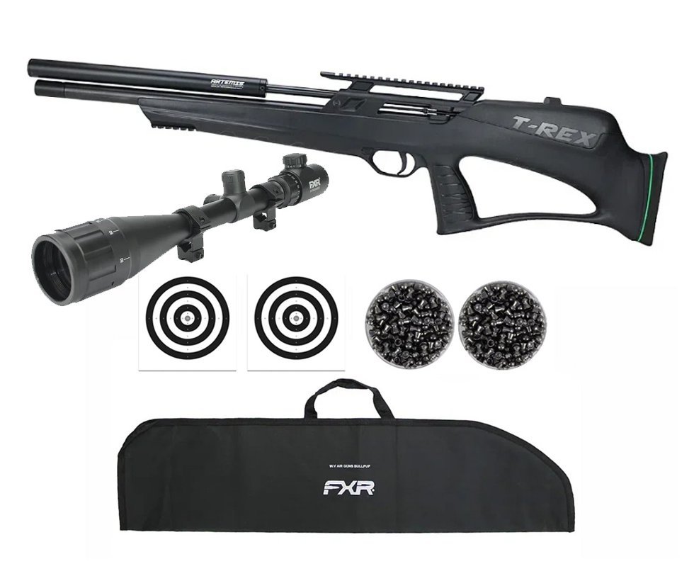 Carabina de Pressão PCP Artemis T-REX Bullpup 5,5mm com Válvula Reguladora - Fixxar + Capa FXR + Chumbos + Alvos + Luneta 6-24x50