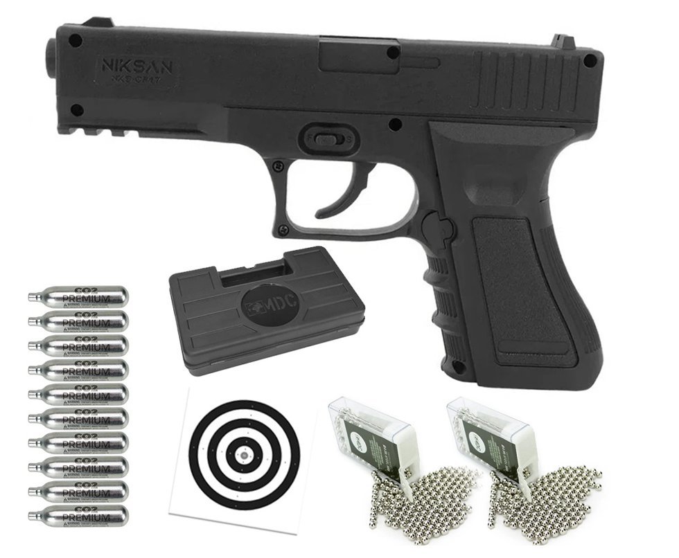 Pistola de Pressão CO2 NBB NKS CP17 4,5 + Co2 + Bbs + Case + Alvos