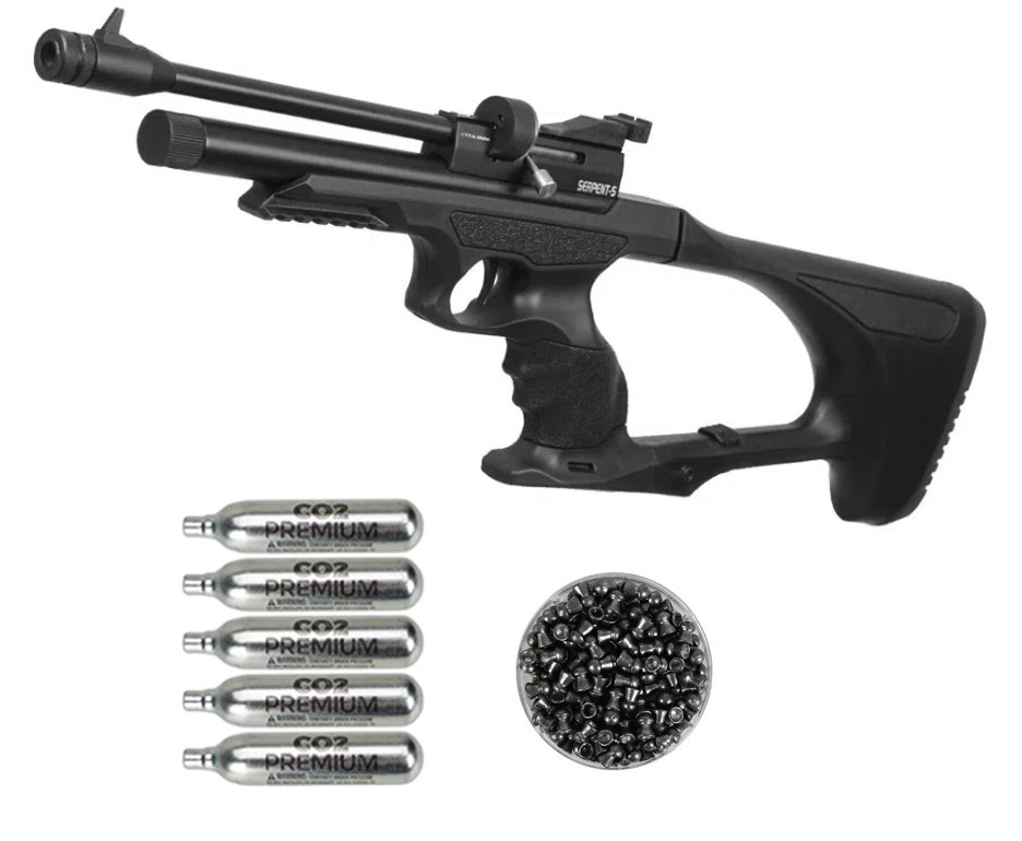 Pistola de Pressão Carbine Híbrida CO2 Serpent-S 5.5 + Co2 + Chumbo