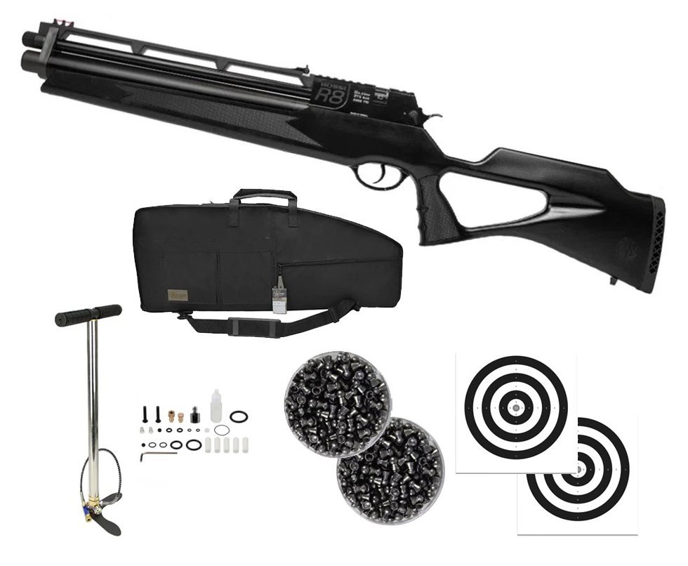 Carabina PCP Rossi R8 Short 6,35mm Big Bore + Bomba + Chumbo + Case/Capa Premium + Alvos
