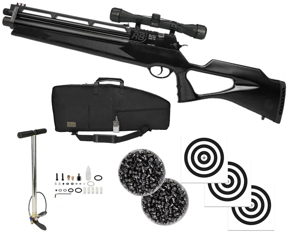 Carabina PCP Rossi R8 Short 6,35mm Big Bore + Bomba + Chumbo + Case/Capa Premium + Alvos + Luneta 4x32