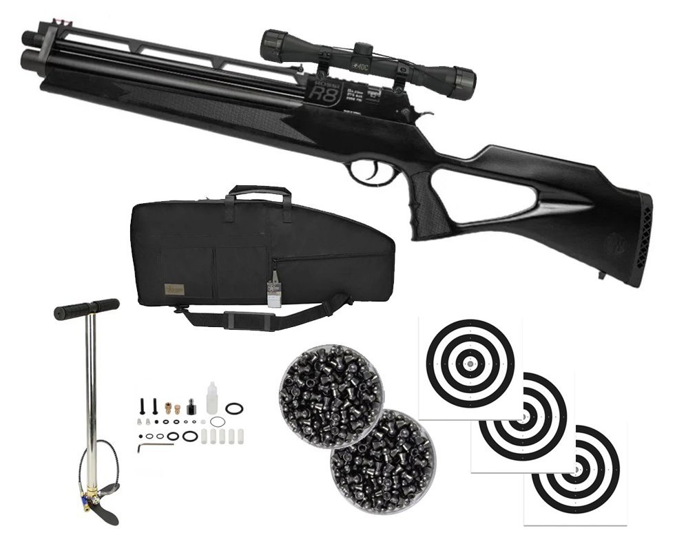 Carabina PCP Rossi R8 Short 6,35mm Big Bore + Bomba + Chumbo + Case/Capa Premium + Alvos + Luneta 4x32