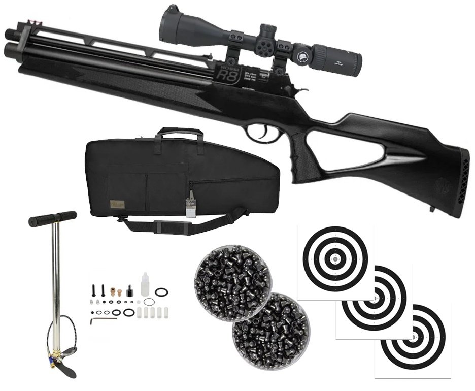 Carabina PCP Rossi R8 Short 6,35mm Big Bore + Bomba + Chumbo + Case/Capa Premium + Alvos + Luneta 3-9x40
