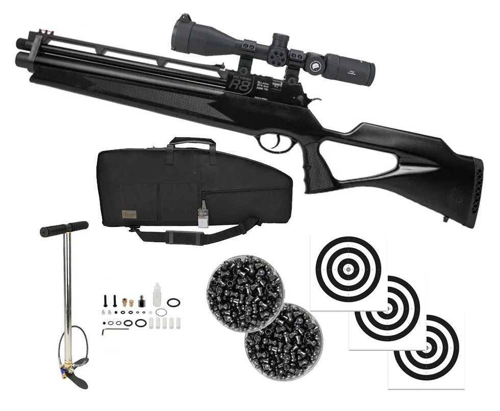 Carabina PCP Rossi R8 Short 6,35mm Big Bore + Bomba + Chumbo + Case/Capa Premium + Alvos + Luneta 3-9x40