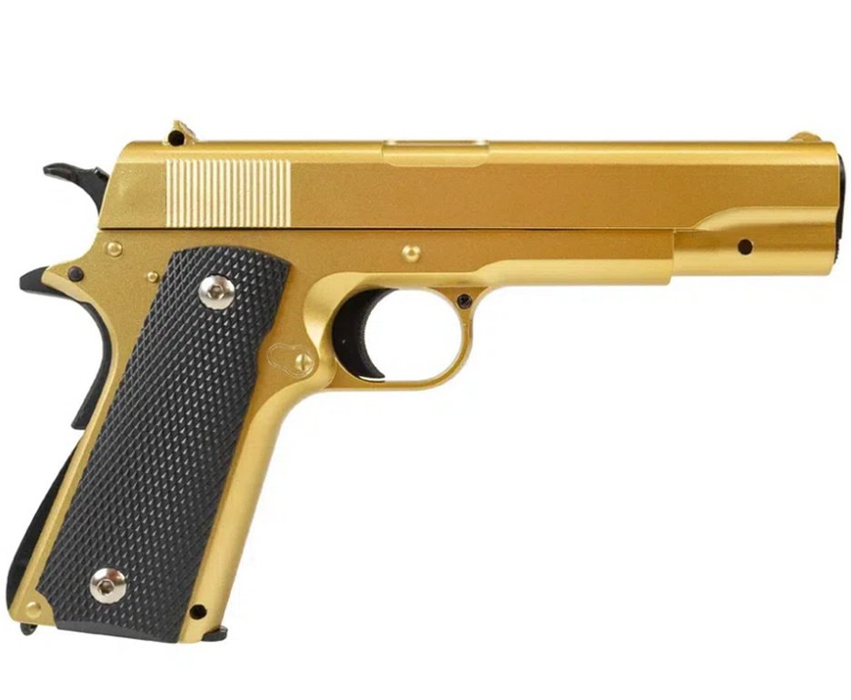Pistola de Airsoft VG 1911-V14 Gold Mola 6mm - Rossi + Capa/Coldre + BBS + Alvos