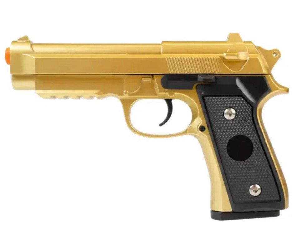 Pistola de Airsoft VG PT92 V22 Gold Mola 6mm - Rossi + Capa + BBS + Alvos