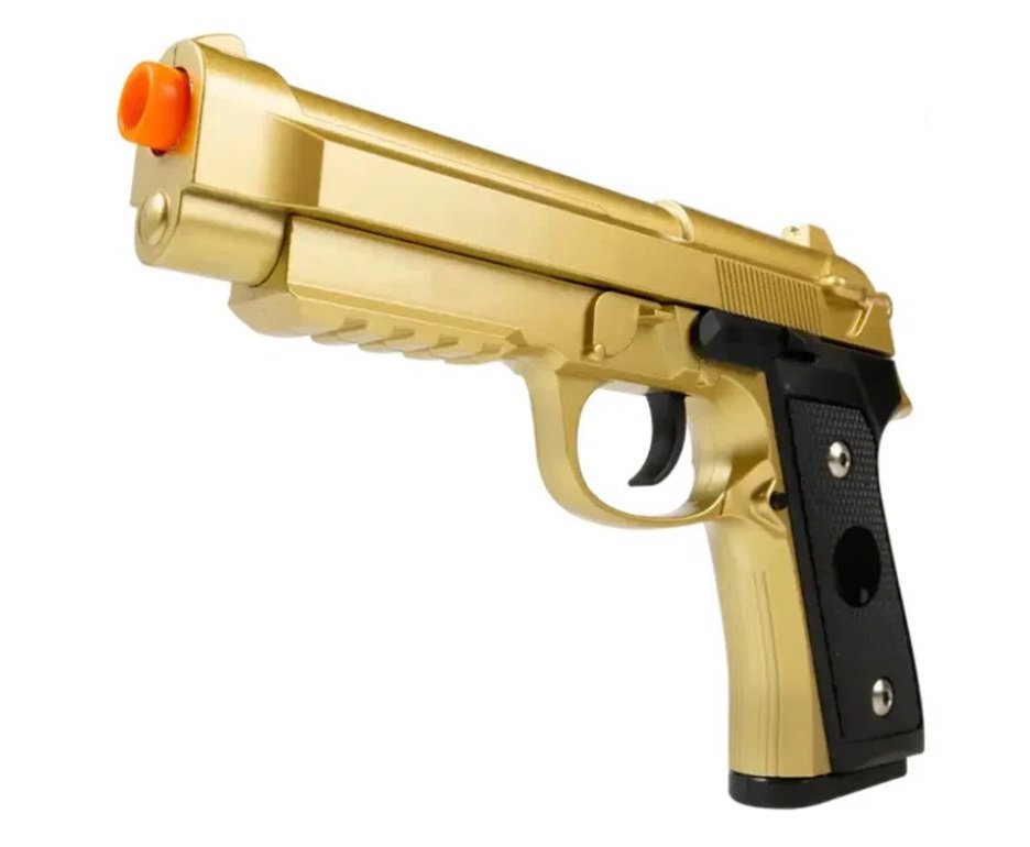 Pistola de Airsoft VG PT92 V22 Gold Mola 6mm - Rossi + Capa + BBS + Alvos