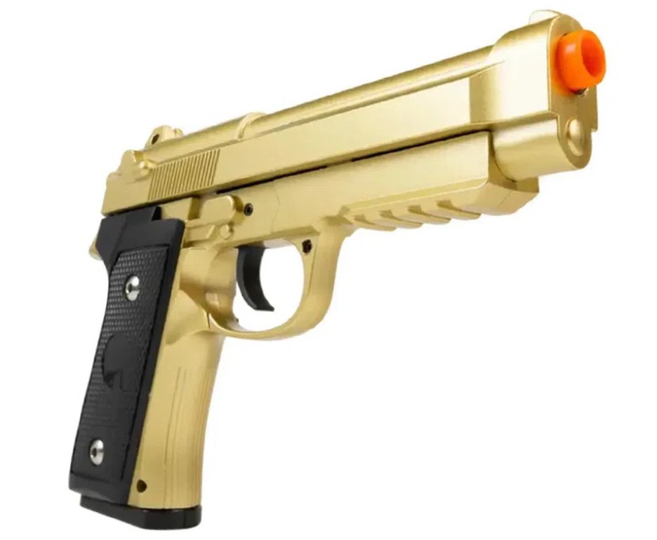 Pistola de Airsoft VG PT92 V22 Gold Mola 6mm - Rossi + Capa + BBS + Alvos