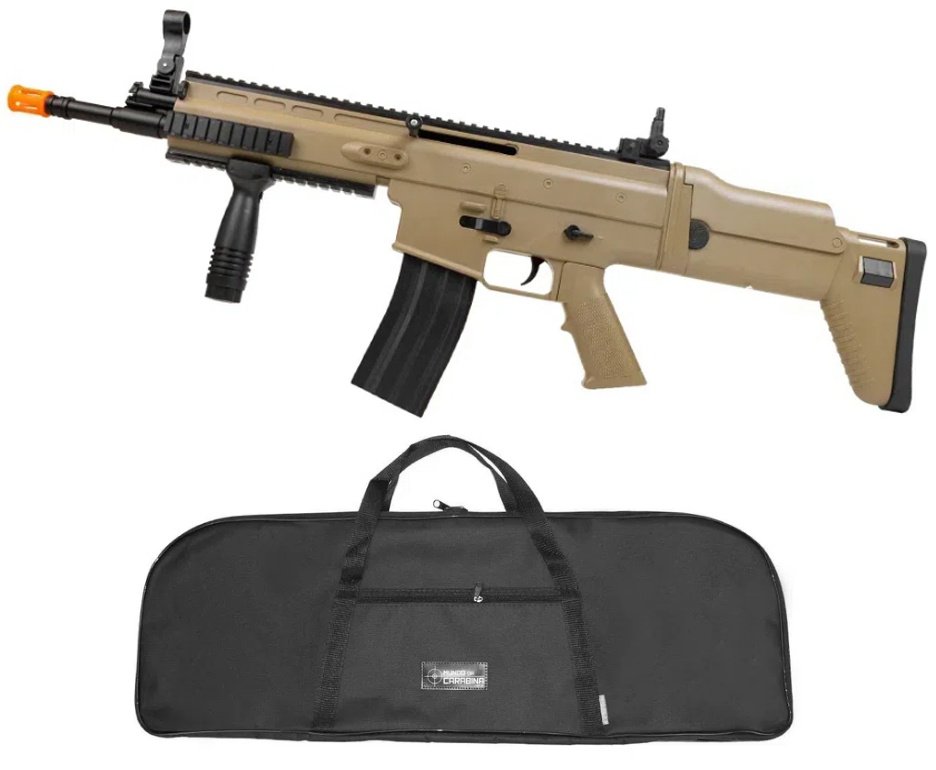 Rifle de Airsoft Scar L Tan Spring Mola Cal 6mm - Rossi + Capa + BBS