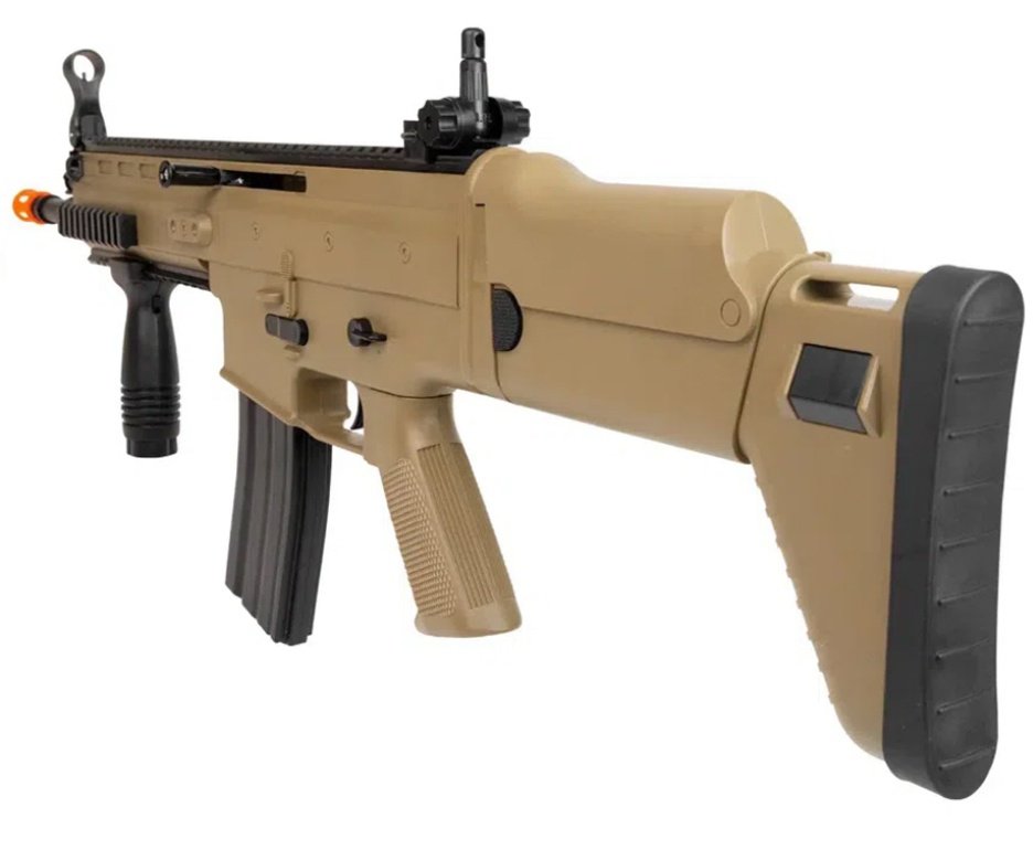 Rifle de Airsoft Scar L Tan Spring Mola Cal 6mm - Rossi + Capa + BBS
