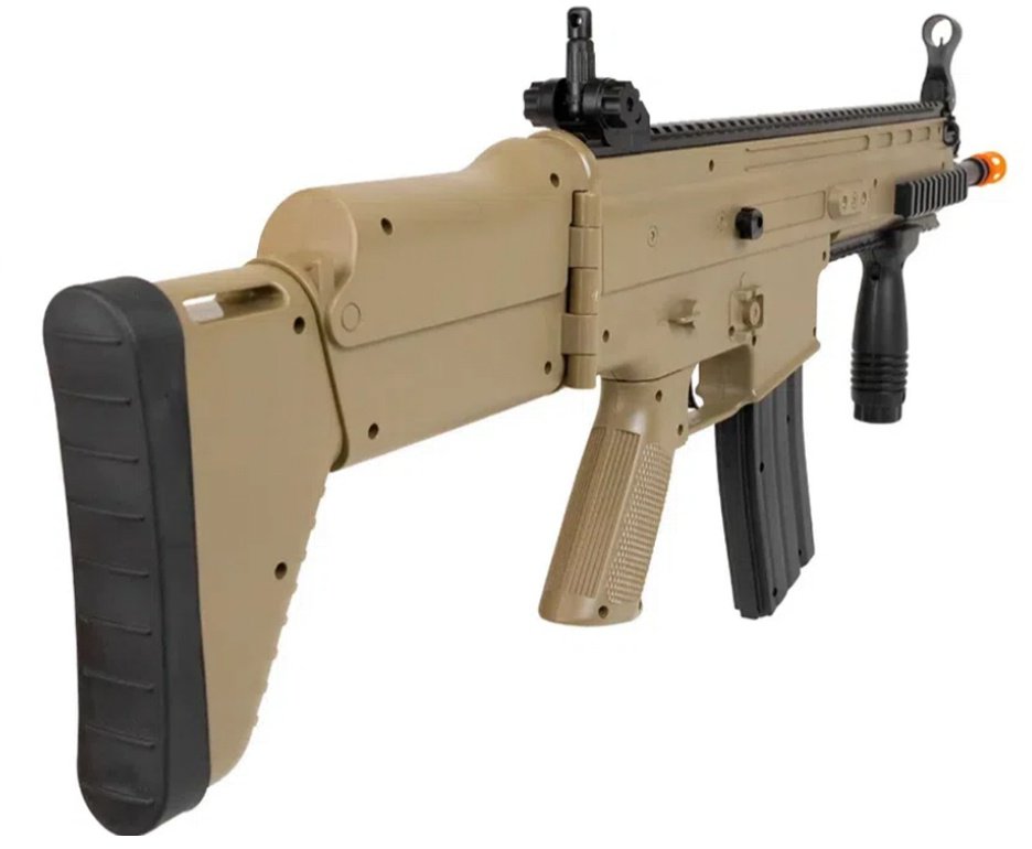 Rifle de Airsoft Scar L Tan Spring Mola Cal 6mm - Rossi + Capa + BBS + Alvos