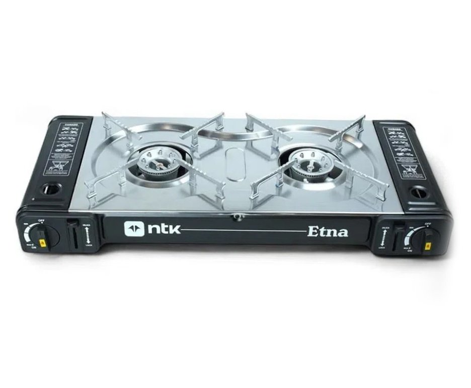 Fogareiro Horizontal 2 Bocas ETNA camping e cozinha Aço Inoxidável Preto NTK + Refil Gás