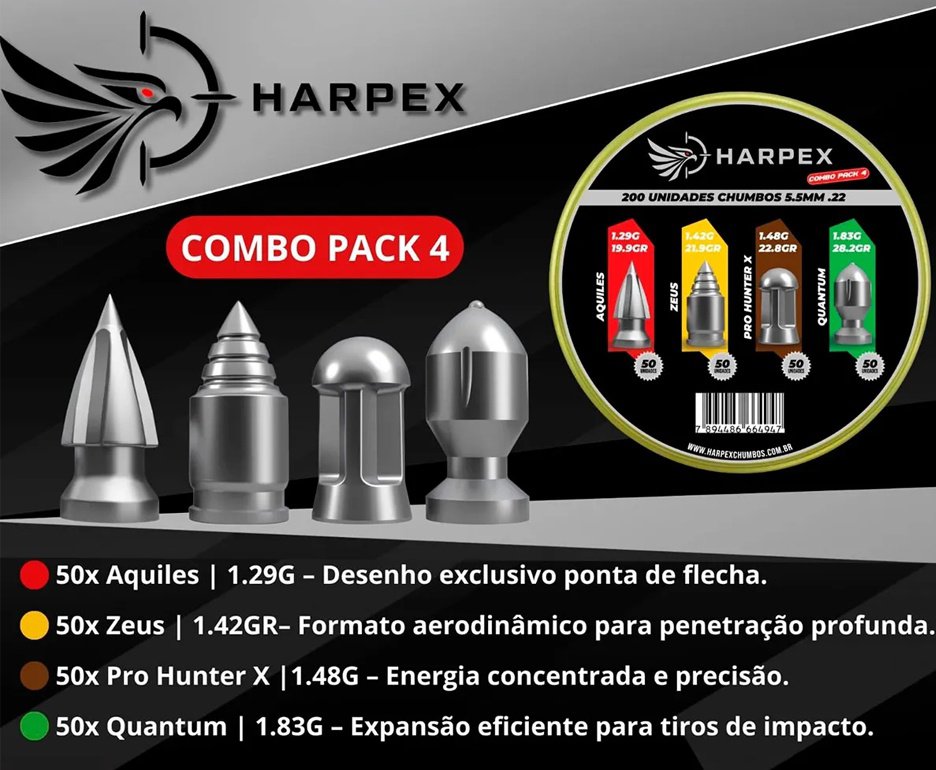 Chumbinho Harpex Aquiles, Zeus, Pro Hunter X, Quantum 5,5mm 200 pcs/pot