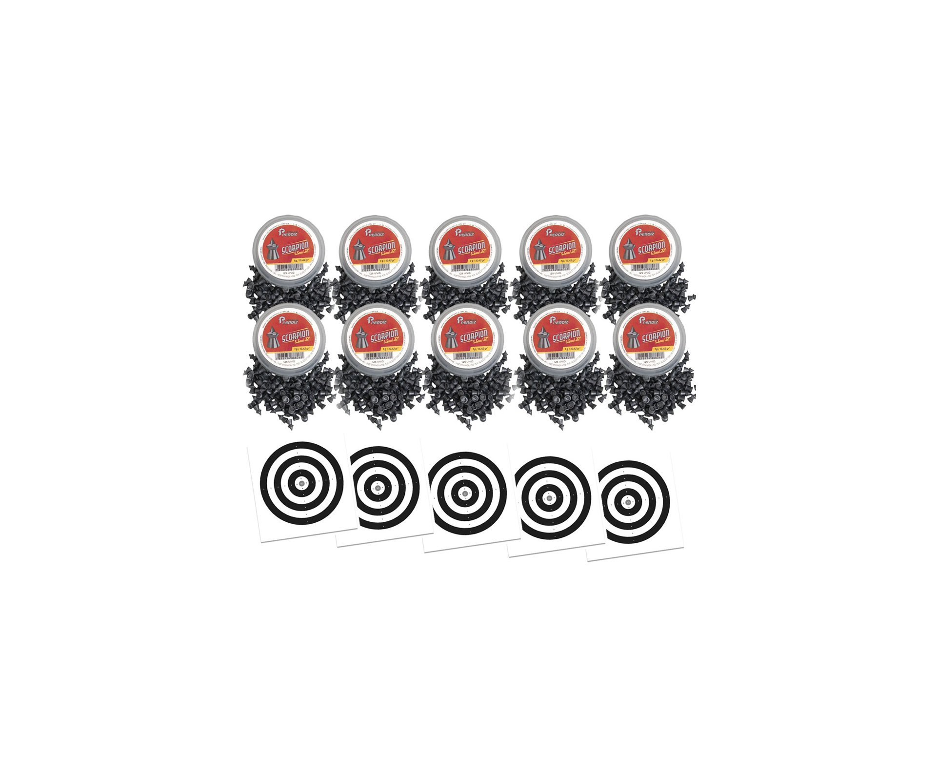 Kit 10 CX Chumbinho de Pressão Scorpion 5,5mm 125und Alta penetração - Perdiz + Alvos