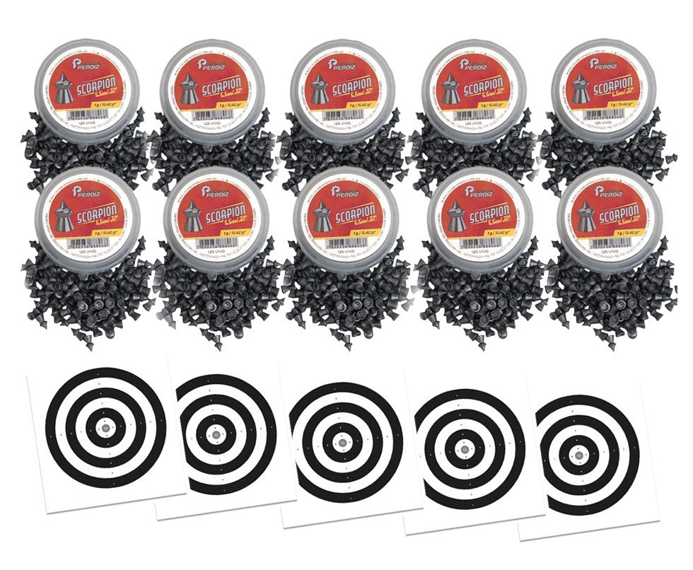 Kit 10 CX Chumbinho de Pressão Scorpion 5,5mm 125und Alta penetração - Perdiz + Alvos