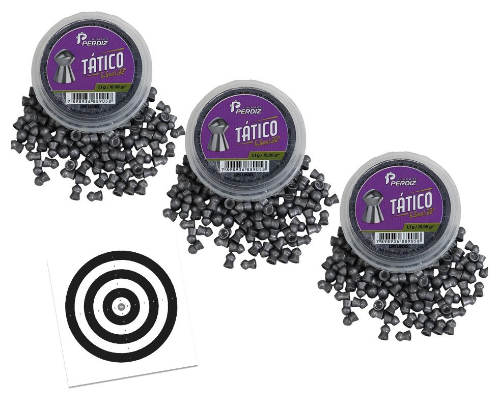 Ki 03 Cx Chumbinho de Pressão Tático 5,5 mm 125un - Perdiz + Alvos
