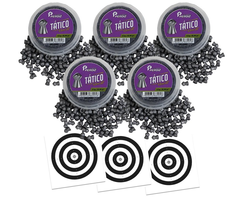 Kit 05 Cx Chumbinho de Pressão Tático 5,5 mm 125un - Perdiz + Alvos