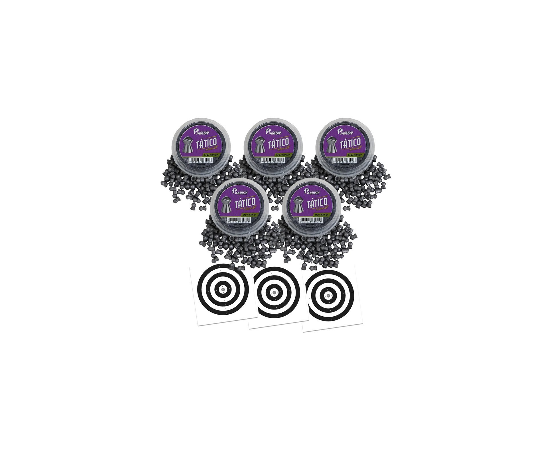 Kit 05 Cx Chumbinho de Pressão Tático 5,5 mm 125un - Perdiz + Alvos