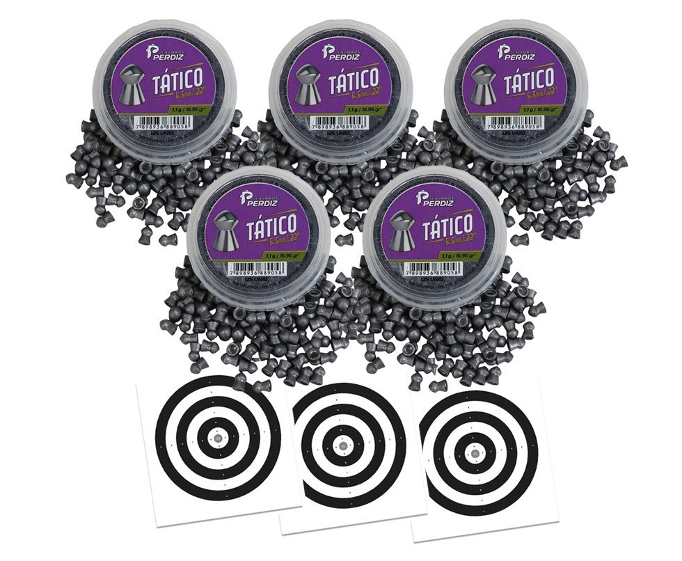Kit 05 Cx Chumbinho de Pressão Tático 5,5 mm 125un - Perdiz + Alvos