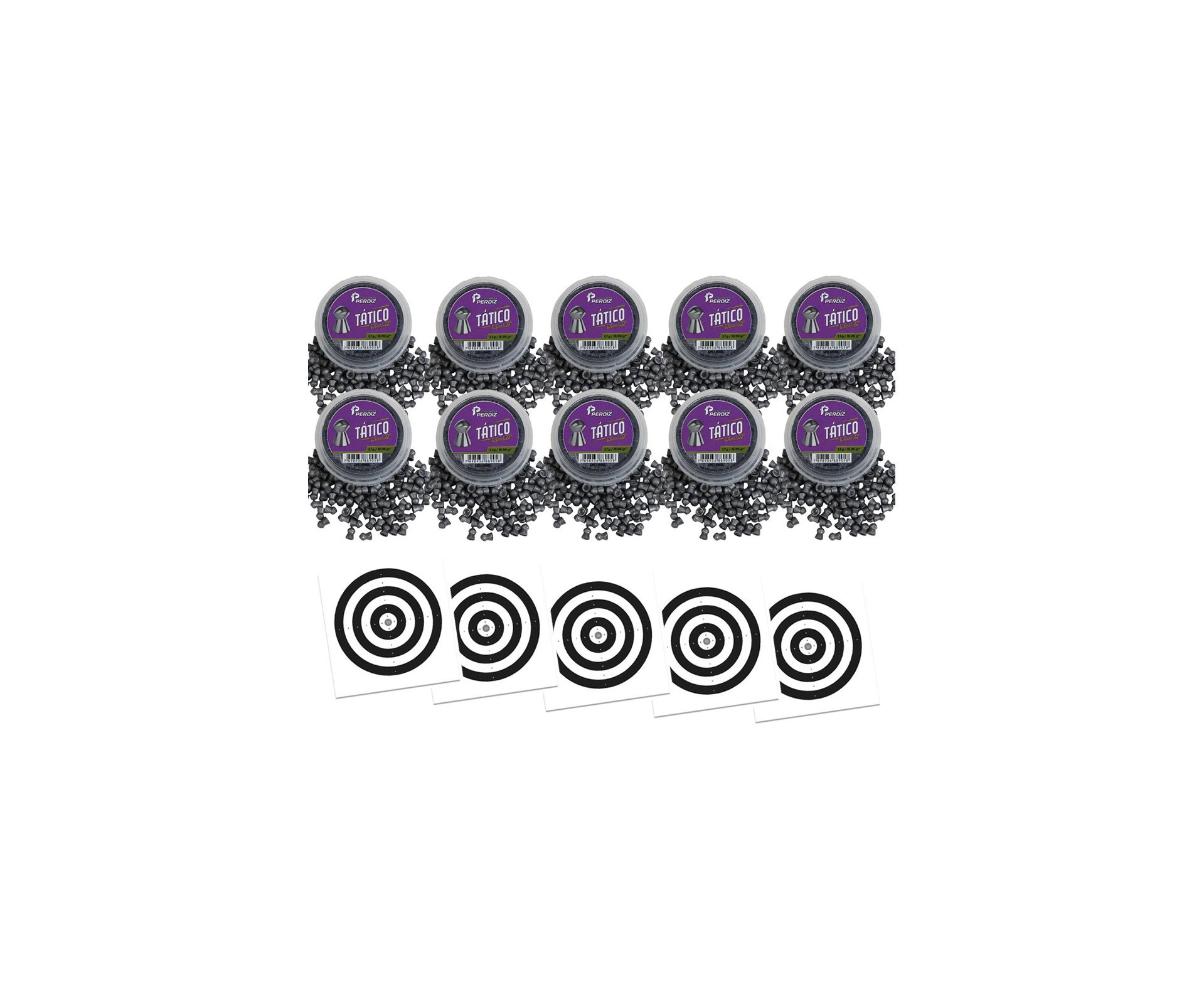 Kit 10 Cx Chumbinho de Pressão Tático 5,5 mm 125un - Perdiz + Alvos