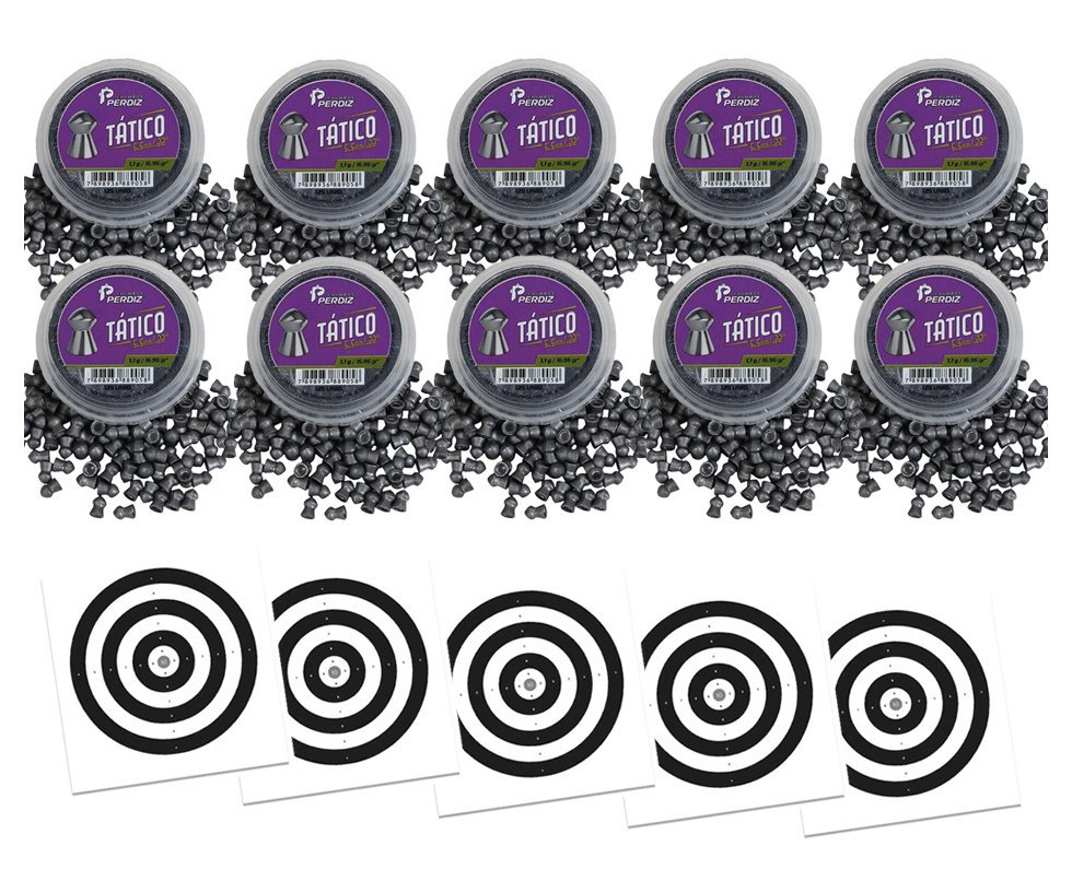 Kit 10 Cx Chumbinho de Pressão Tático 5,5 mm 125un - Perdiz + Alvos