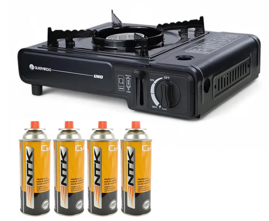 Fogareiro Guepardo UNO portátil camping, cozinha, pesca + 4 Refil Gas
