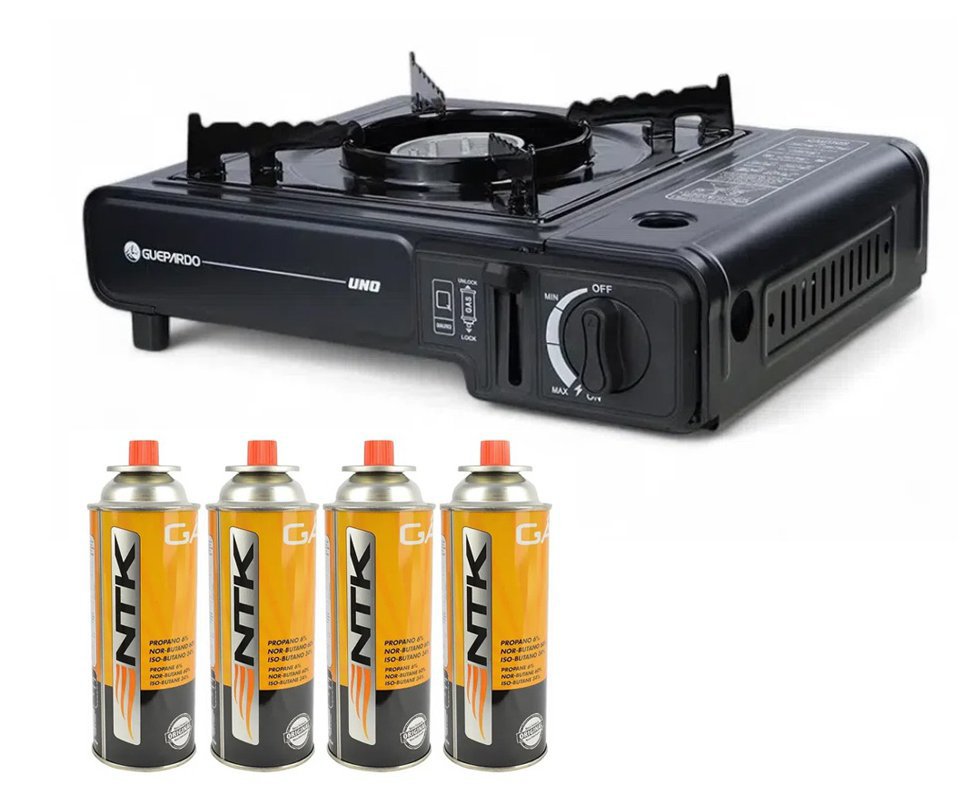 Fogareiro Guepardo UNO portátil camping, cozinha, pesca + 4 Refil Gas