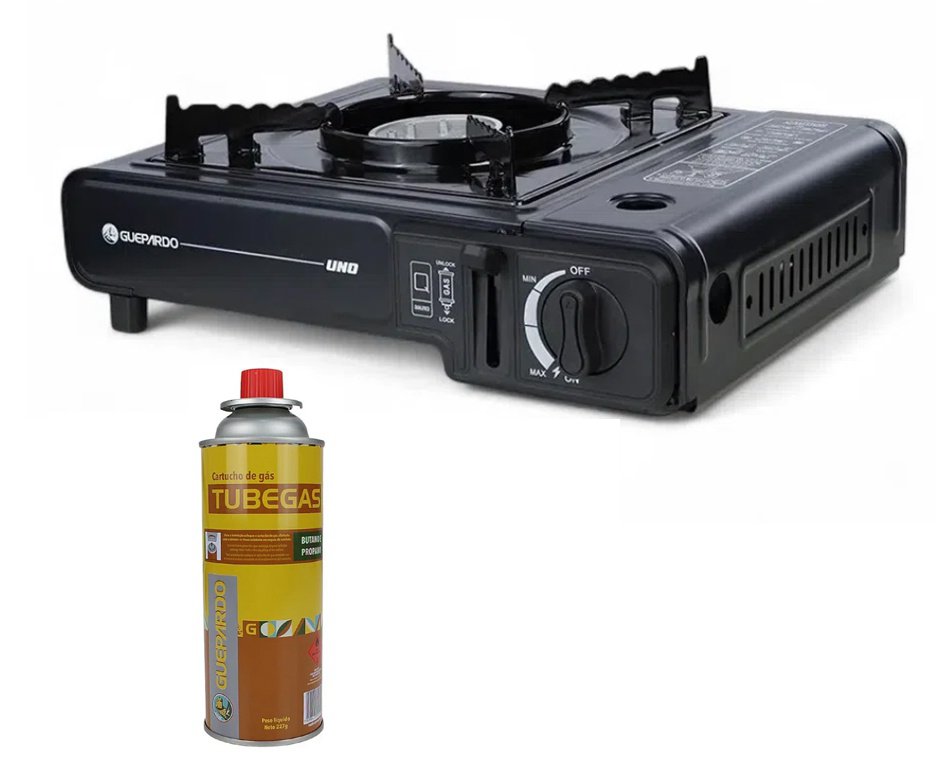 Fogareiro Guepardo UNO portátil camping, cozinha, pesca + Refil Gás