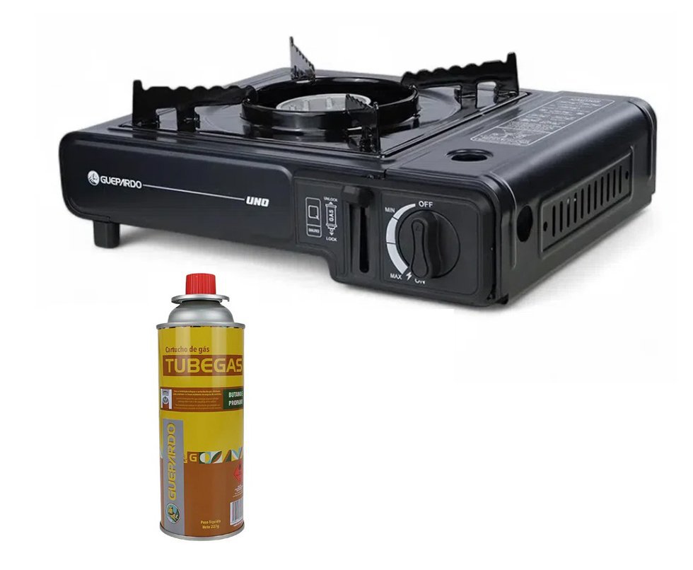 Fogareiro Guepardo UNO portátil camping, cozinha, pesca + Refil Gás