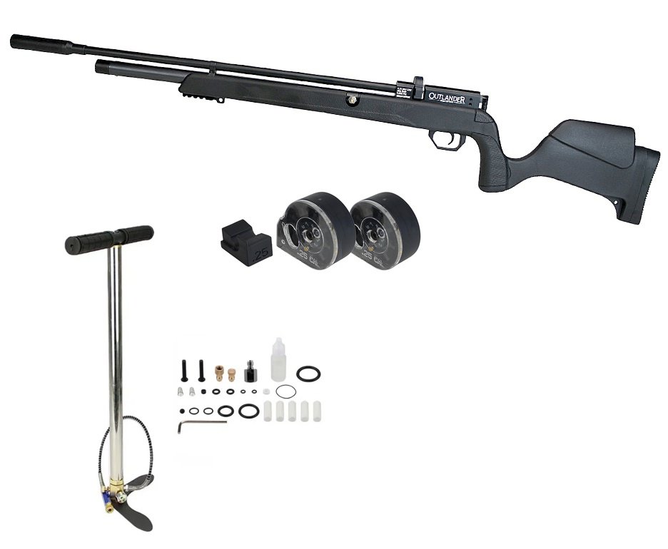 Carabina de Pressão PCP Outlander Black 6,35mm Alto Fluxo 1100 FPS - Rossi + Bomba