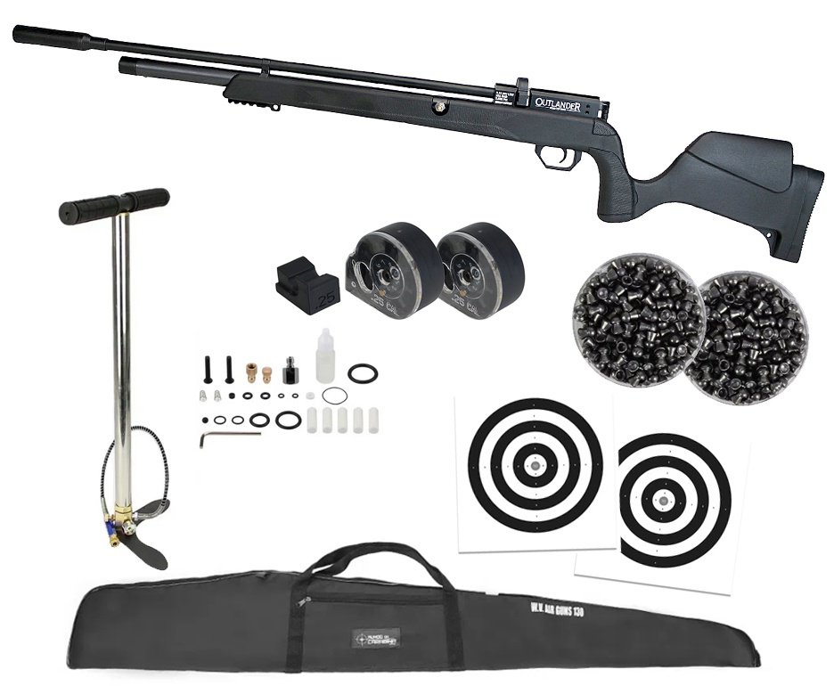 Carabina de Pressão PCP Outlander Black 6,35mm Alto Fluxo 1100 FPS - Rossi +Bomba + Chumbinho + Capa + alvos