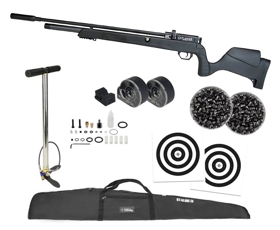 Carabina de Pressão PCP Outlander Black 6,35mm Alto Fluxo 1100 FPS - Rossi +Bomba + Chumbinho + Capa + alvos