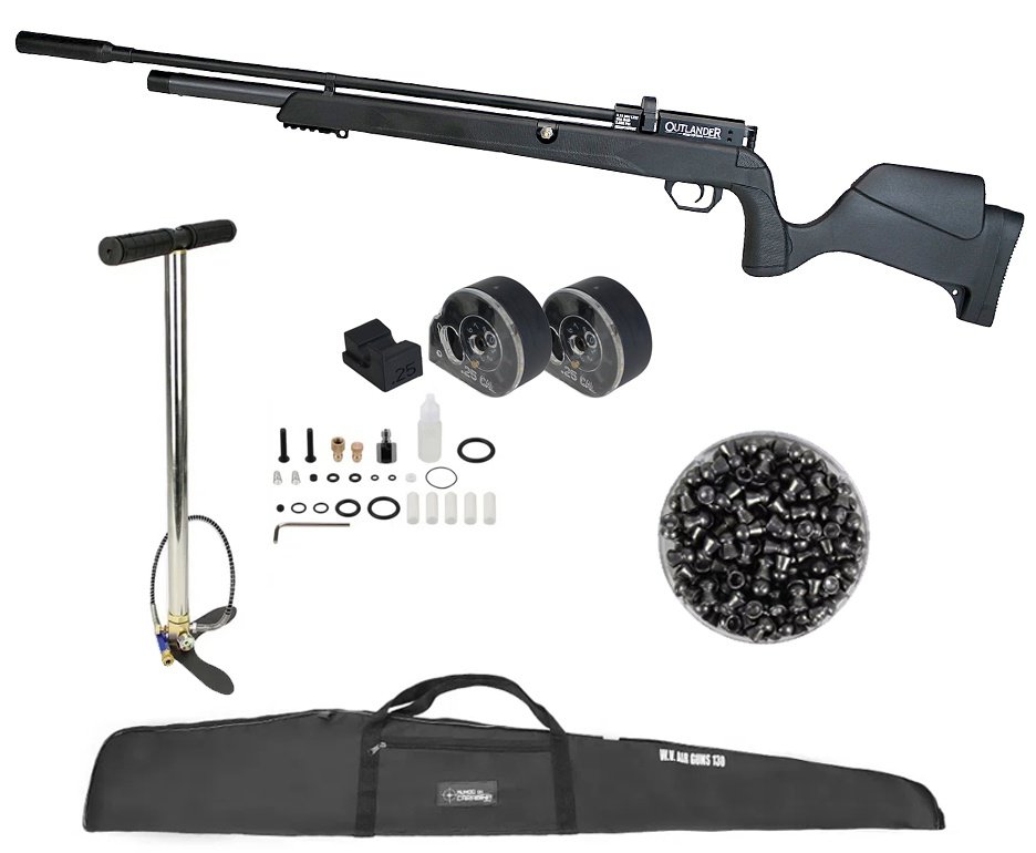 Carabina de Pressão PCP Outlander Black 6,35mm Alto Fluxo 1100 FPS - Rossi + Bomba + Capa + Chumbo