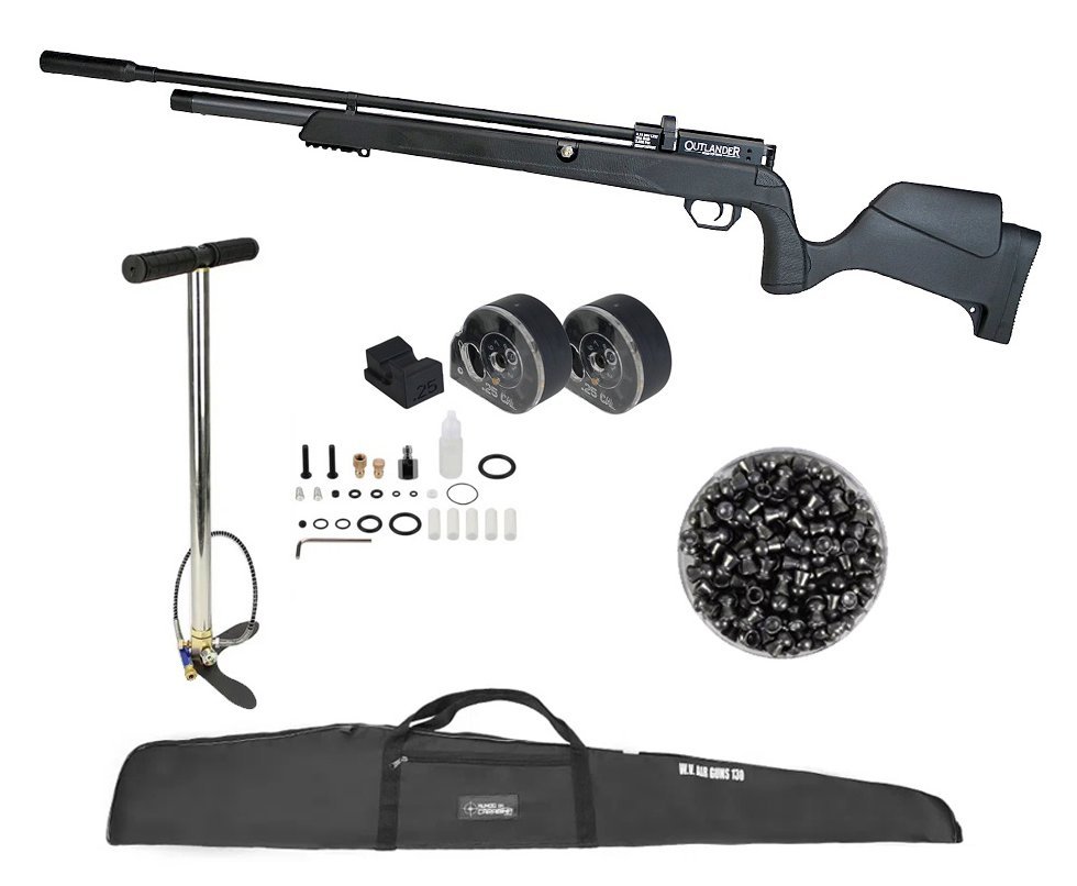 Carabina de Pressão PCP Outlander Black 6,35mm Alto Fluxo 1100 FPS - Rossi + Bomba + Capa + Chumbo