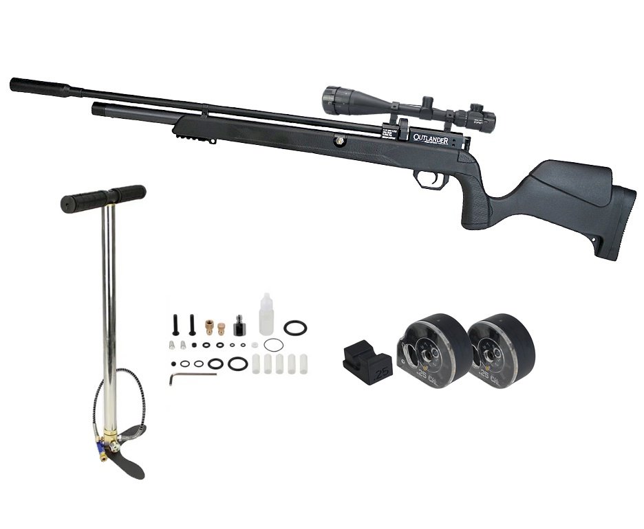 Carabina de Pressão PCP Outlander Black 6,35mm Alto Fluxo 1100 FPS - Rossi + Bomba + Luneta 3-9x40
