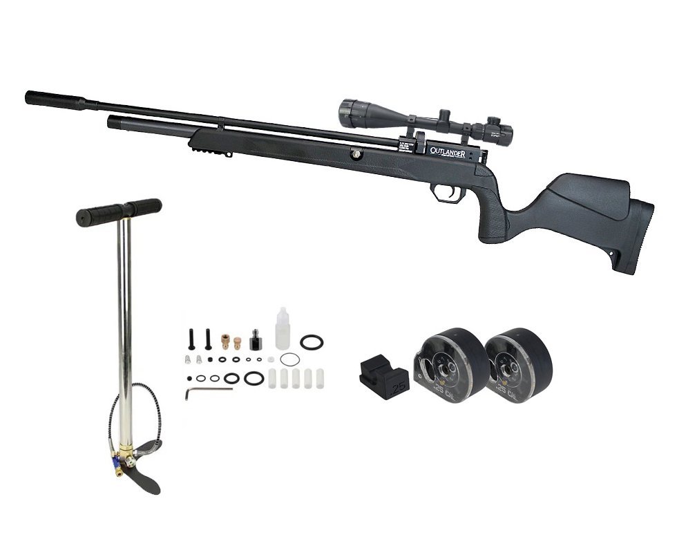 Carabina de Pressão PCP Outlander Black 6,35mm Alto Fluxo 1100 FPS - Rossi + Bomba + Luneta 3-9x40