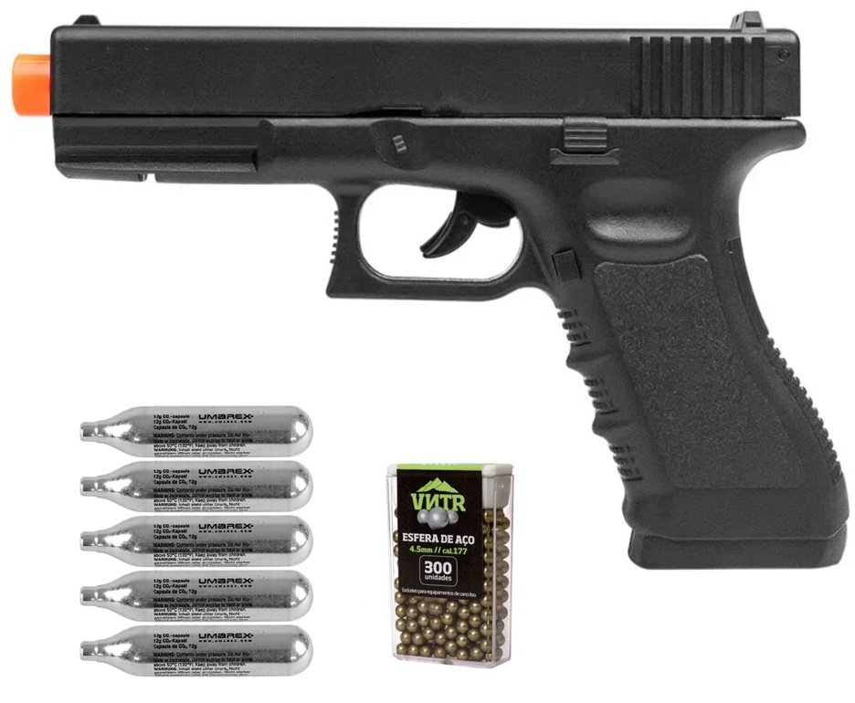 Pistola de Pressão CO2 Glock G17 4,5mm 4 joules - Rossi + Co2 + BBS