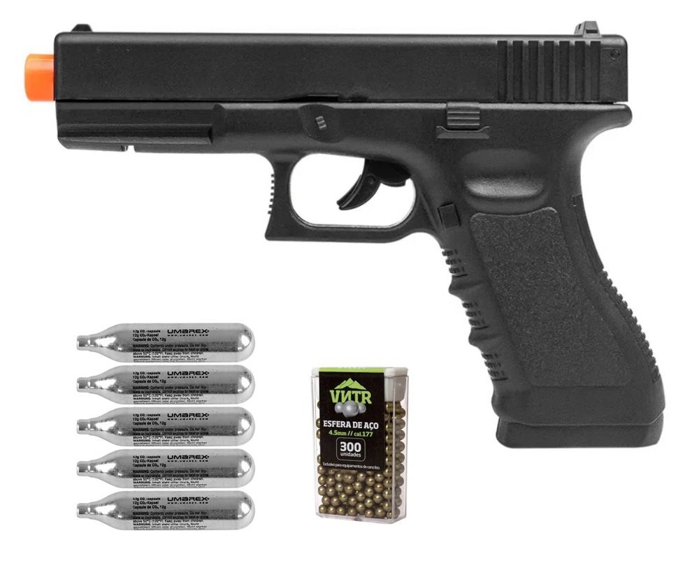 Pistola de Pressão CO2 Glock G17 4,5mm 4 joules - Rossi + Co2 + BBS